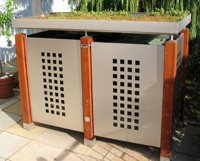 Mülltonnenbox in Edelstahl mit Lärche für zwei Mülltonnen 240 Liter